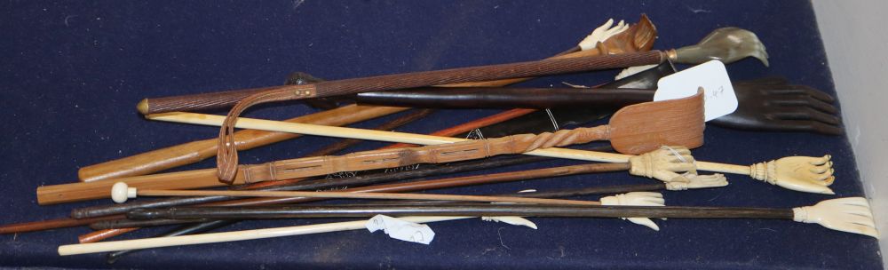 A collection of Indian ivory, bone etc. back scratchers